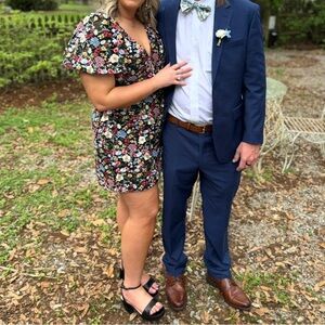 Eliza J Black Embroidered Floral Mini Dress